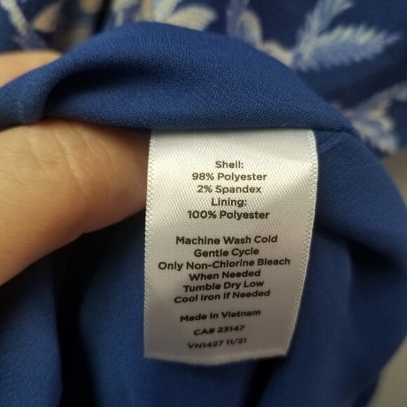 Talbots Blue Floral Etched Toile Smocked Fit and  Flare Dress 2 - Picture 5 of 10
